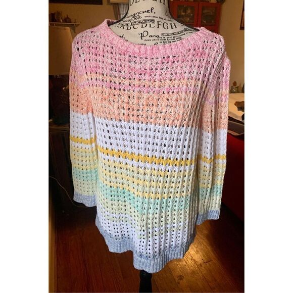 Talbots Open Stitch Cotton Sweater - Picture 3 of 5